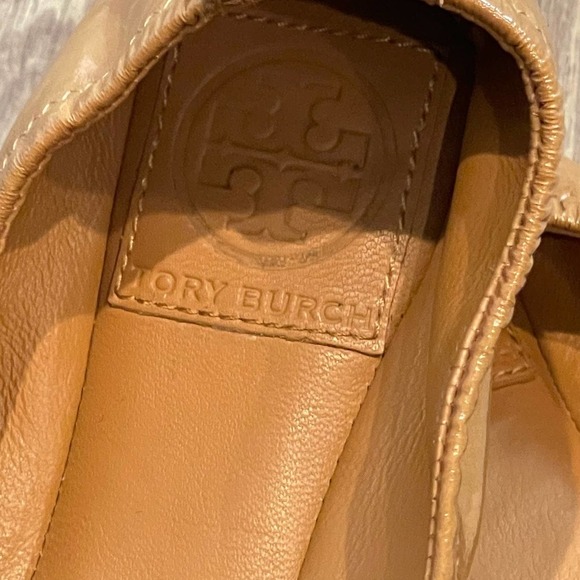 Tory Burch Eddie Ballet Flats Royal Tan Patent Leather Slip On Neutral Size 7 - Picture 10 of 12